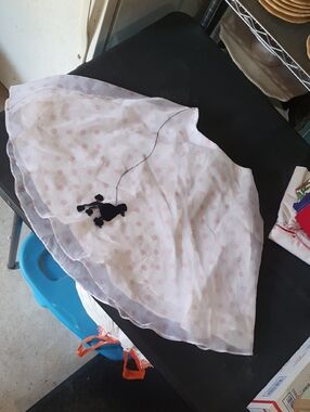 White and Light Pink Polka Dot Circle Skirt with Black Poodle Motif